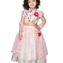 SAKA DESIGNS Girls Pink & Silver Floral Printed Ready To Wear Lehenga Blouse & Dupatta-image-55