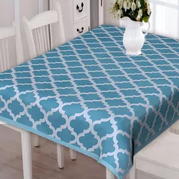 Texstylers Blue & White Geometric Printed Anti Slip Cotton 6 Seater Rectangle Table Cover-image-57
