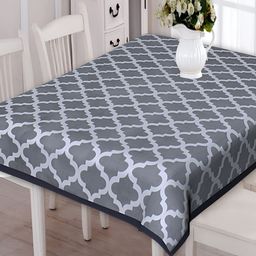 Texstylers Grey & White Geometric Printed Anti-Slip Cotton 6-Seater Table Cover-picture-1