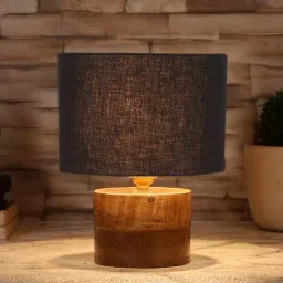 Black Shade Table Lamp With Wood Base By New Era-picture-25