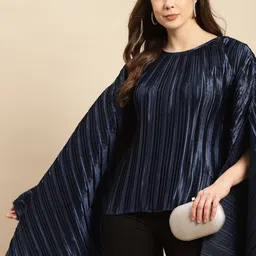 MABISH by Sonal Jain Navy Blue Satin Finish Accordion Pleats Kaftan Top-picture-41