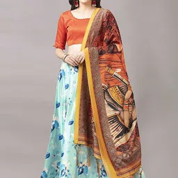 Kaizen TEXO FAB Sea Green & Orange Semi-Stitched Lehenga Choli-picture-34