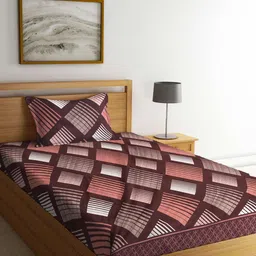 KLOTTHE Brown & Peach Geometric 300 TC Single Bedsheet with 1 Pillow Cover-picture-31