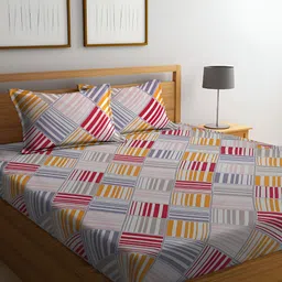 ERIC LONDON Grey Geometric Printed Microfiber 180 TC Queen Bedsheet With 2 Pillow Covers-picture-11