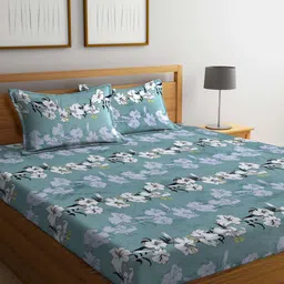 KLOTTHE Blue & White Floral 300 TC Super King Double Bedsheet With 2 Pillow Covers-image-59