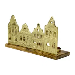 Hind Decor Yellow & Brown Christmas Castle On Wooden Base Showpiece-image-71