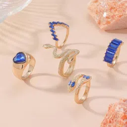 DESTINY JEWELS Set Of 6 Gold-Plated Rhinestone Studded Serpentine Decor Finger Rings-picture-18