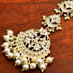 OOMPH Gold-Plated Kundan & Pearls-Studded Lotus Design Maang Tikka-picture-26