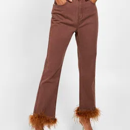 Boohoo Women Feather Trim High Waisted Straight Leg Jeans-picture-40