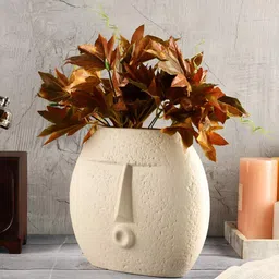 The Decor Lane Off White Blowing Face Shaped Contemporary Modern Decorative Ceramic Vase-picture-11