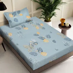 KLOTTHE Grey Floral Printed Pure Cotton 400 TC Single Bedsheet Set-image-17