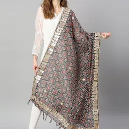 Dupatta Bazaar Black & Maroon Ethnic Motifs Embroidered Dupatta with Gotta Patti-picture-45