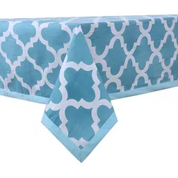 Texstylers Blue & Grey Geometric Printed Anti-Slip Cotton 6-Seater Rectangular Table Cover image 2