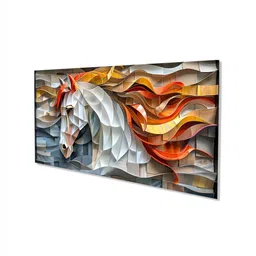 nestroots Canvas Framed Exquisite White Horse with Mane Wall Painting(24X48 Inch) image 3