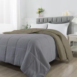 RAZZAI Beige & Grey Microfiber Reversible Mild Winter 210 GSM Double Bed Comforter image 4