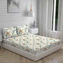 Boutique Living India White & Green Floral 230 TC King Bedsheet with 2 Pillow Covers image 3