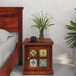 mudramark from pepperfry Siramika Sheesham Wood Bedside Table (Rhs Door) In Honey Oak Finish image 1