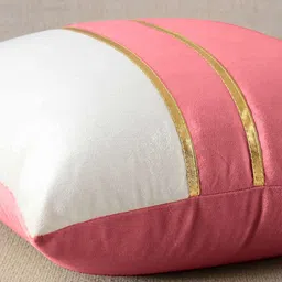 AEROHAVEN Pink & White 2 Pieces Colourblocked Velvet Square Cushion Covers image 4