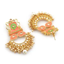 AccessHer Peach & White Gold-Plated Classic Drop Earrings image 4