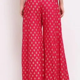 GRACIT Women Black & Red 2 Floral Printed Flared Knitted Ethnic Palazzos image 4