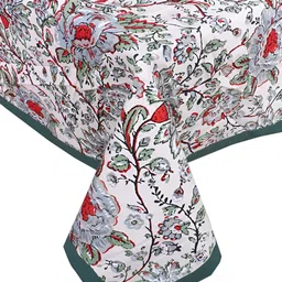 Texstylers Red & Green Floral Anti Slip Cotton 4 Seater Rectangle Table Cover image 2