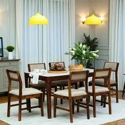 woodsworth from pepperfry Ebeltoft Sheesham Wood 6 Seater Dining Set In Provincial Teak Finish With Porcelain Top image 1