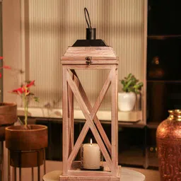 ireka homes Selena Acacia Wood Lantern with Glass image 4