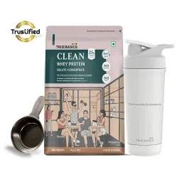 TrueBasics Clean Whey Protein Isolate + Concentrate 2.2 lb Coffee & Steel Pro Shaker 700 ml Combo-picture-18