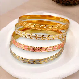 LUCKY JEWELLERY Set Of 4 Gold-Plated Textured Bangles image 4