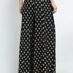 GRACIT Women Black & Red 2 Floral Printed Flared Knitted Ethnic Palazzos image 2