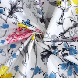 Arrabi White & Yellow Floral Printed 300 TC Fitted Single Bedsheet & Pillow Cover image 3