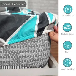 Divine Casa Turquoise Blue & White Geometric 144 TC Single Bedsheet with 1 Pillow Covers image 4