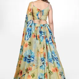 SHOPGARB Sea Green & Blue Printed Semi-Stitched Lehenga & Unstitched Blouse With Dupatta image 4