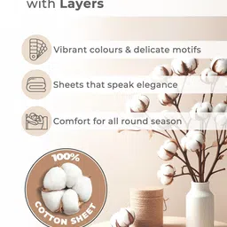 Layers Blue & Peach-Coloured Floral 120 TC Pure Cotton King Bedsheet Set-2.74 m x 2.74 m image 3