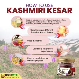 BODYWELL Natural, Pure, Hand-picked Original Kashmiri Saffron/Kesar/Keshar/Mongra Threads, 1 Gram image 2