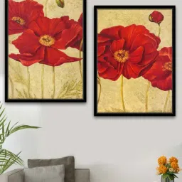 art street Difficult Works Red Canvas Framed Wildlife Art Panels Set of 2-picture-13