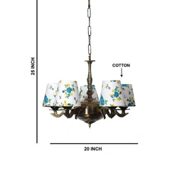 new era Devansh 05 Lights Printed conical cotton shade with Antique Golden Chandelier -B image 3