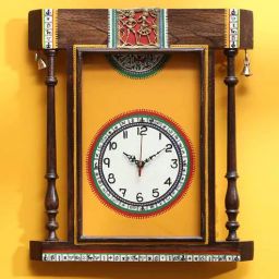 aakriti art creations Wooden Wall Clock In Brown & Yellow-picture-28