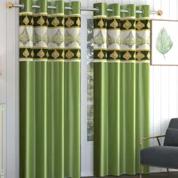 aadi traders Green Polyester Solid 9ft Semisheer Eyelet Long Door Curtains (3Pcs) image 1