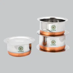 coconut Copper Base Induction Friendly Silver Stainless Steel (Set of 3) Cooking Pot with Lid image 1