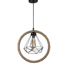 sinoman Diamond Shape Black Colour Hemp Rope Geometric Hanging Light (with Bulb) image 3