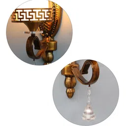 shree kala home decor Antique Brass Wall Sconce with Clear Glass With Crystal Pendant image 5