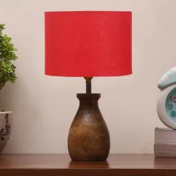 new era Red Cotton Table Lamp With Wood Base image 2