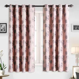 Peach Polyester Floral 5 Ft Blackout Eyelet 2 Window Curtains By Deco Window image 1