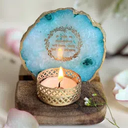 home arte Green Stone Figurine Tea light Holder image 1