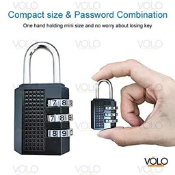 Volo 3 Digit Re-Settable Combination Padlock/Password Lock, Reliable Protection for Travel Bags (Black Colour) image 4