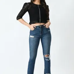 rayware Women's Stylish Net Shrug in Zip Details Jackets image 4