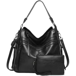 SYGA Textured Leather Swagger Shoulder Bag With Pouch-image-0