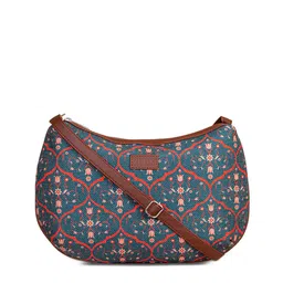 ZOUK Navy Blue Ethnic Motifs Printed Structured Hobo Bag-picture-21