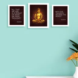 Golden Peacock Set Of 3 Quotes Printed Wall Photo Frames-image-82